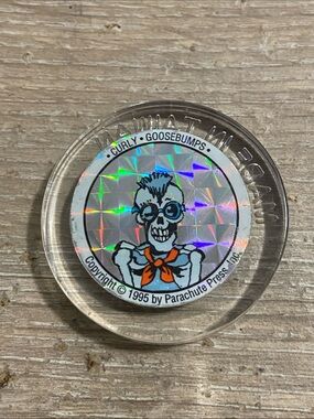 VTG Goosebumps POG Curly Slammer Christmas Skeleton in Santa Cap 1995 Plastic